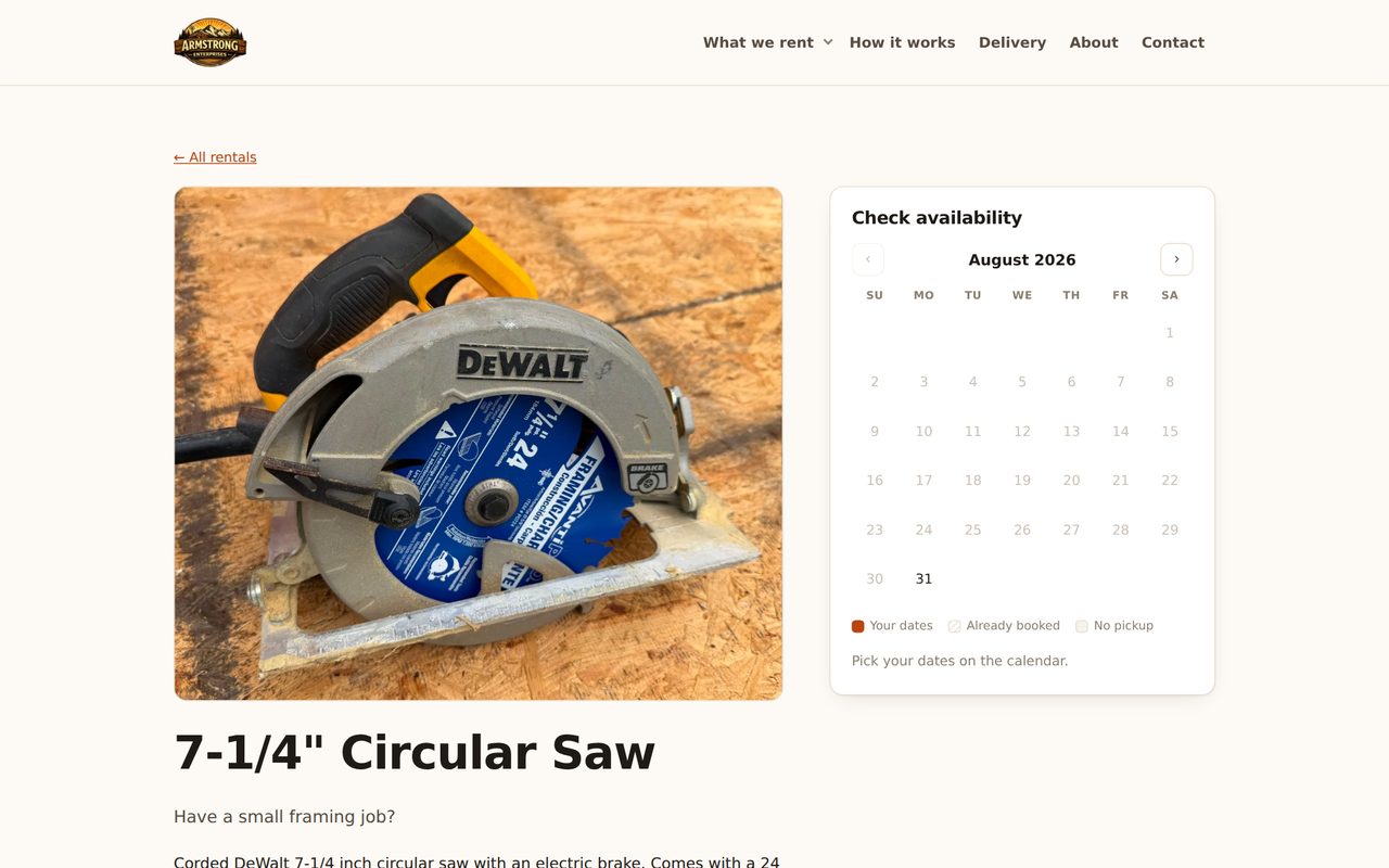 Armstrong Enterprises – Rentals — Availability calendar