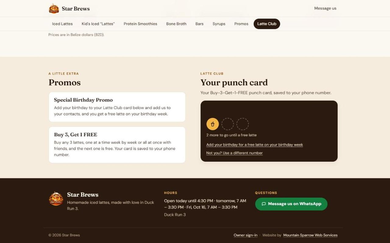 Star Brews — Latte Club punch card