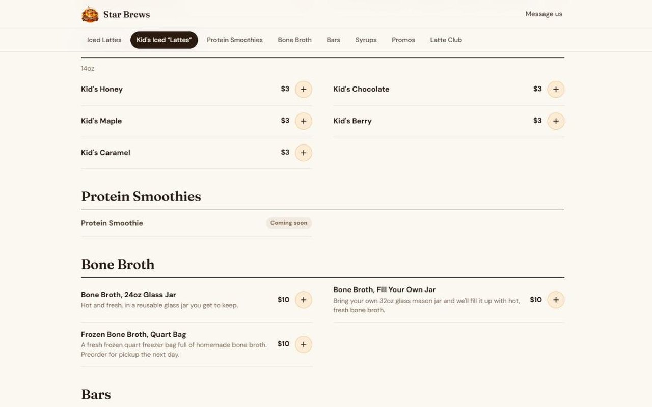 Star Brews — The menu